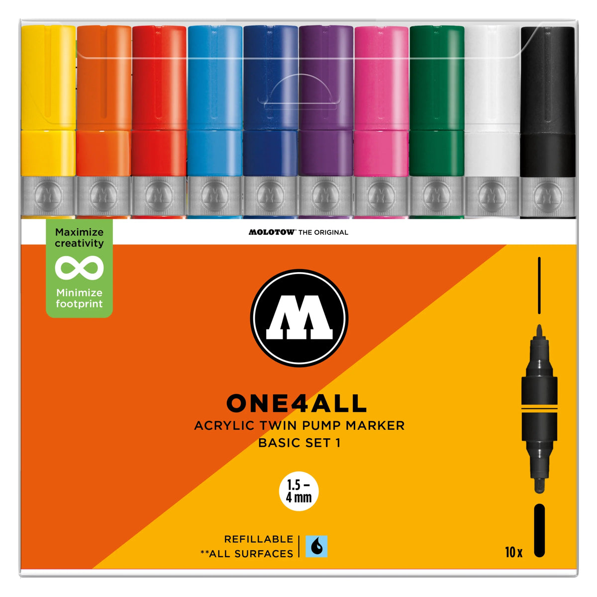 Molotow ONE4ALL TWIN Marker Basic Set (1.5-4mm) (10x) image 0