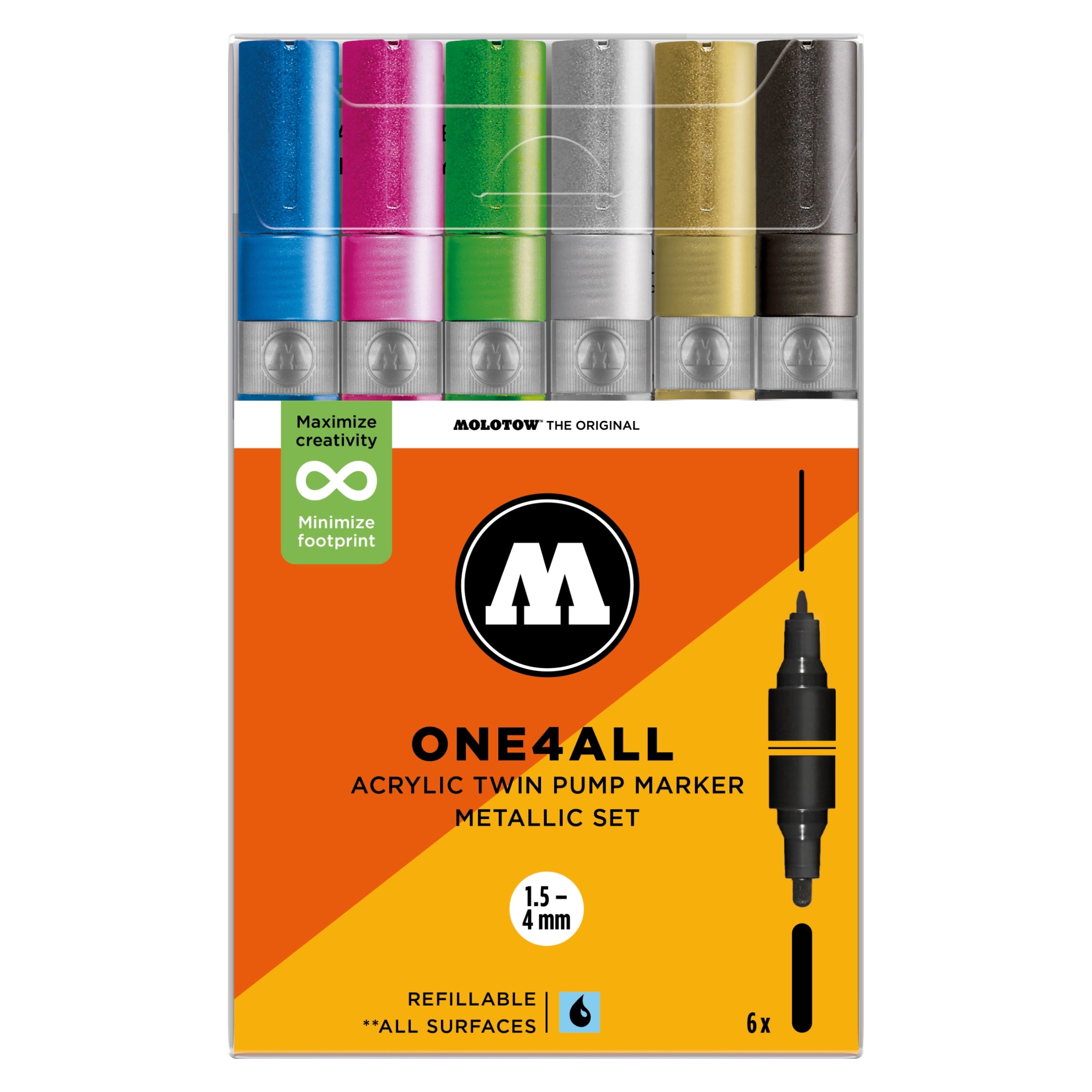 Molotow ONE4ALL TWIN Marker Metallic Set (1.5-4mm) (6x) image 0