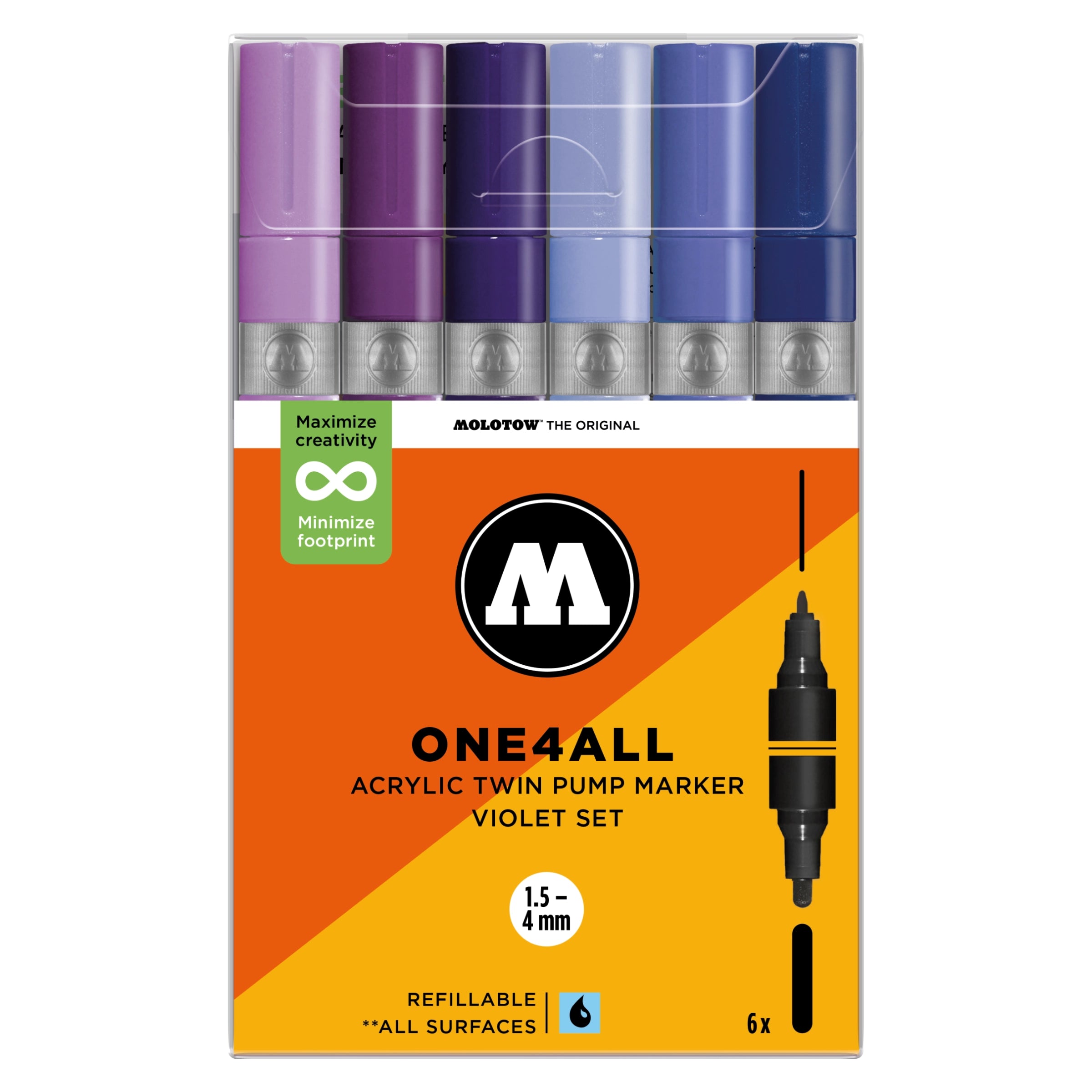 Molotow ONE4ALL TWIN Marker Violet Set (1.5-4mm) (6x) image 0