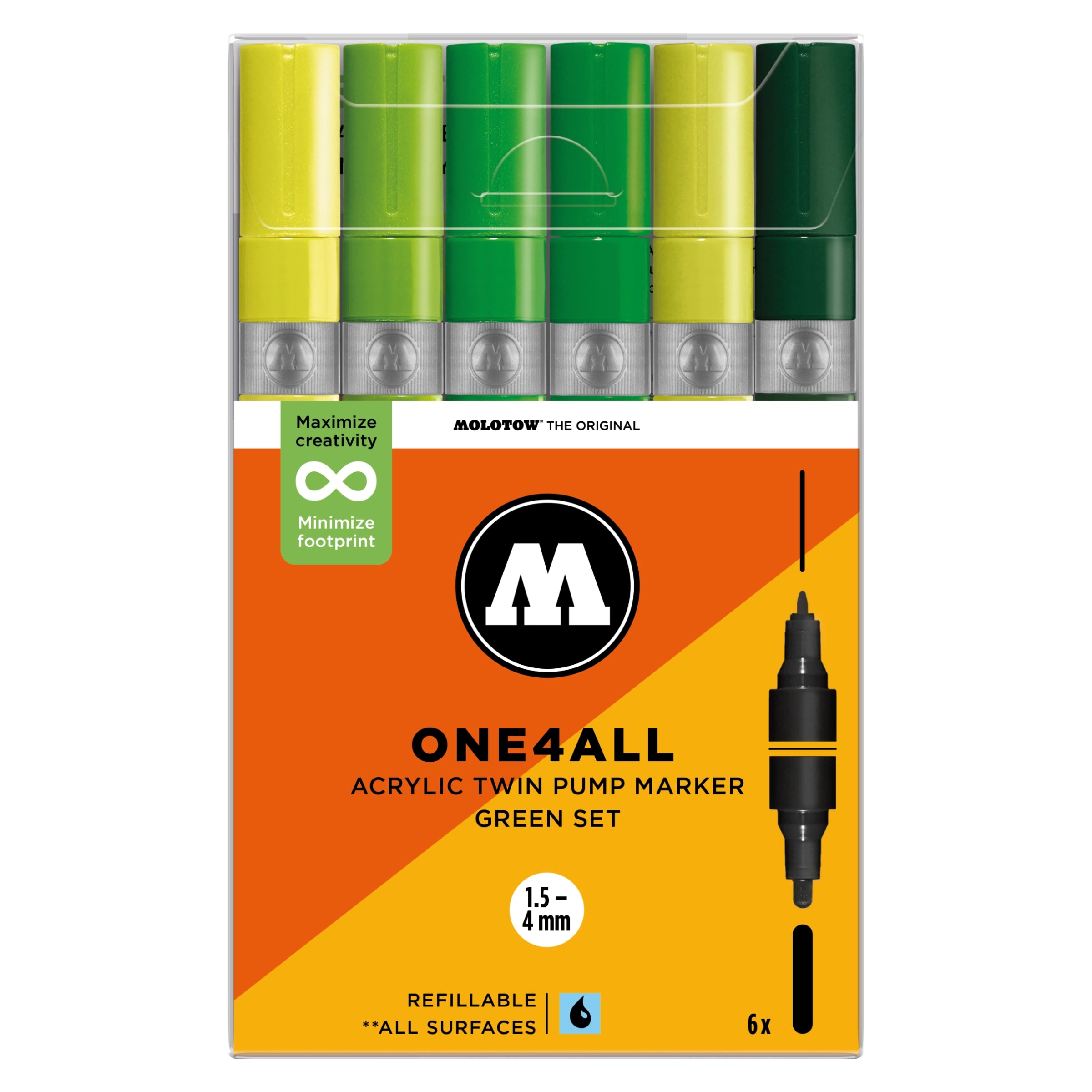 Molotow ONE4ALL TWIN Marker Green Set (1.5-4mm) (6x) image 0