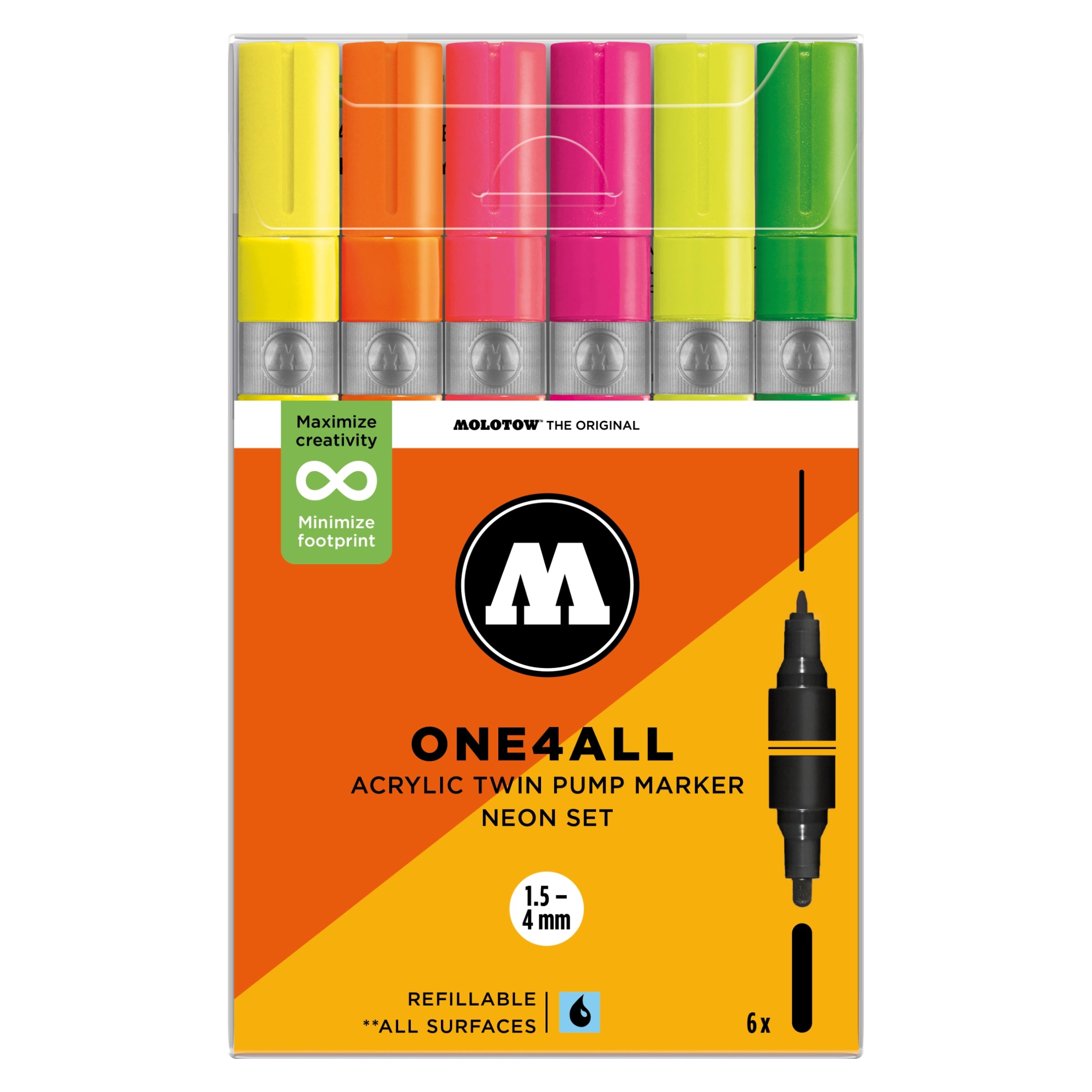 Molotow ONE4ALL TWIN Marker Neon Set (1.5-4mm) (6x) image 0