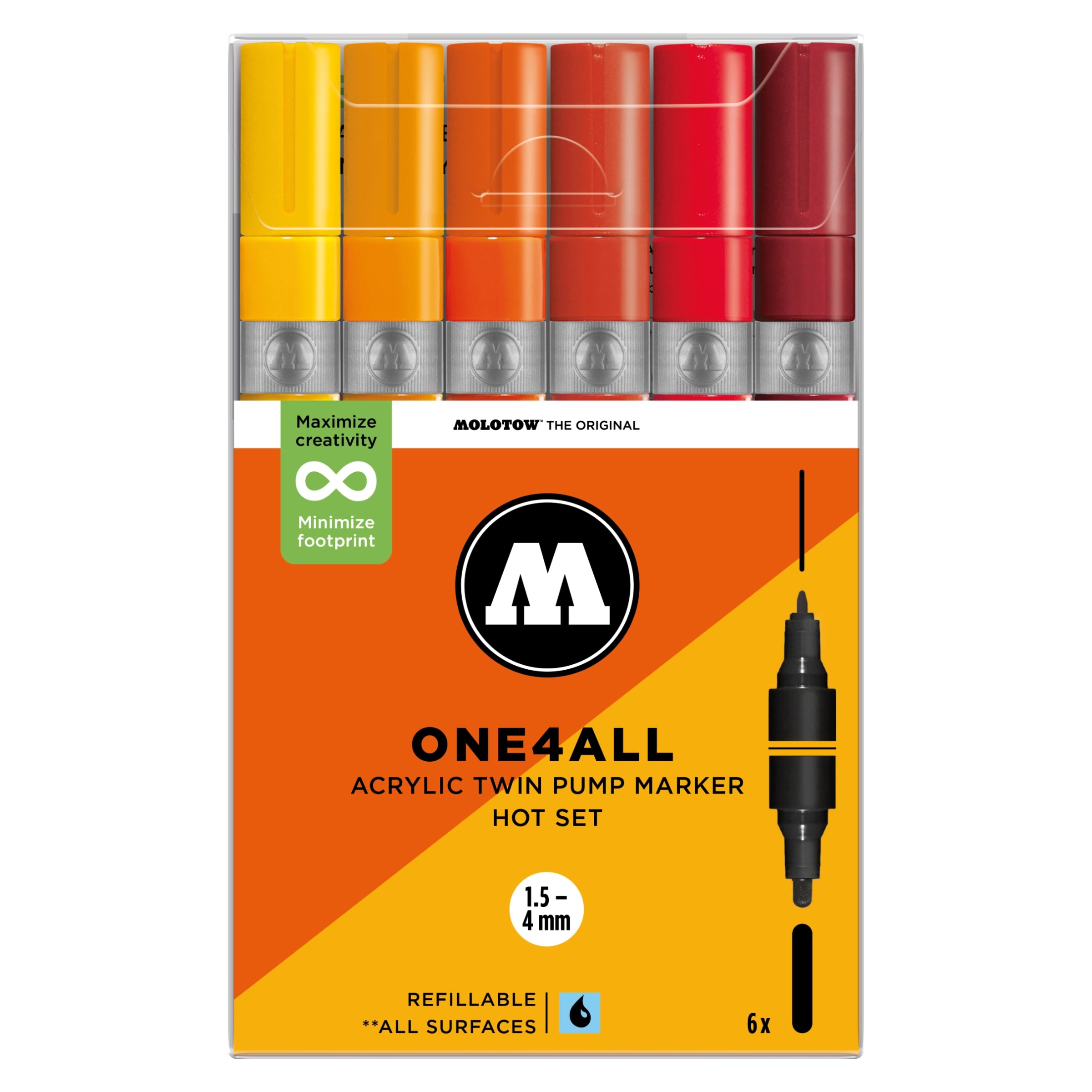 Molotow ONE4ALL TWIN Marker Hot Set (1.5-4mm) (6x) image 0