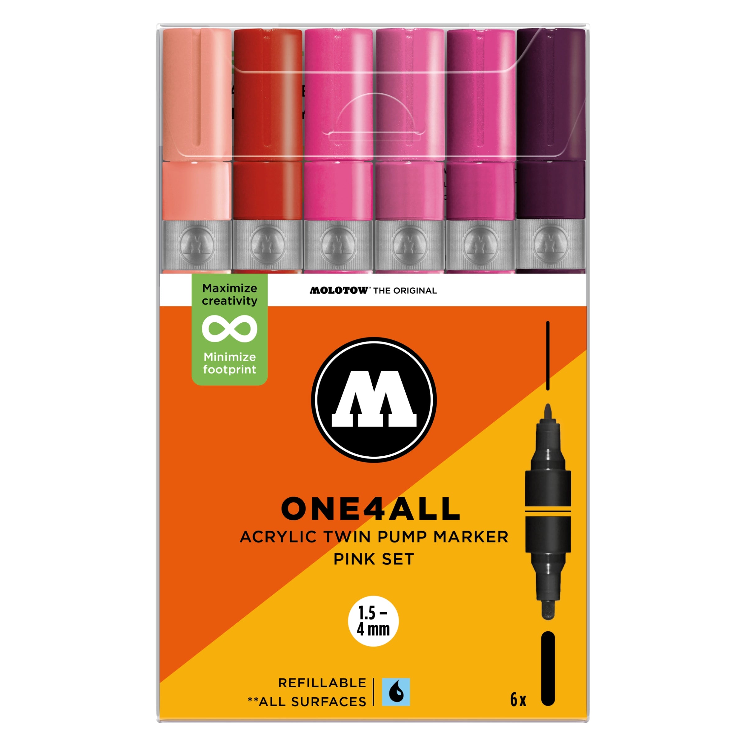 Molotow ONE4ALL TWIN Marker Pink Set (1.5-4mm) (6x) image 0