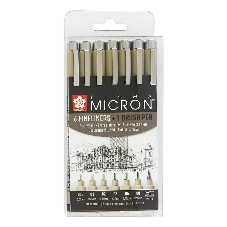 Sakura Pigma Micron Fineliner 6 Set + 1 Brush Pen image 0