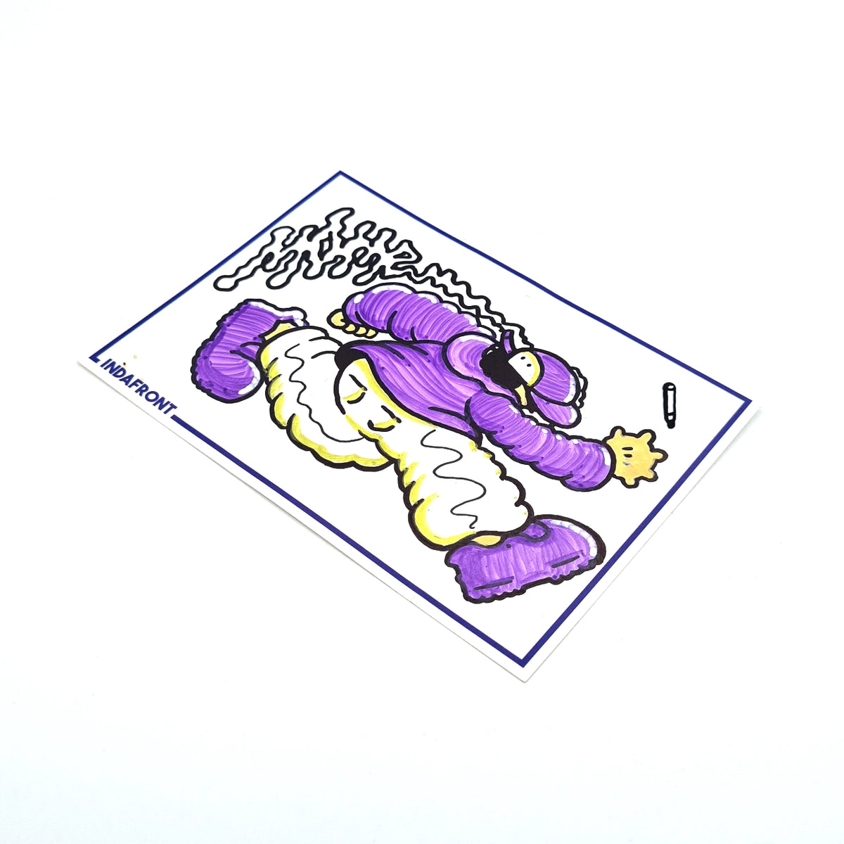 Mome Runner Boy Hand-Drawn Sticker - Line Border Blue