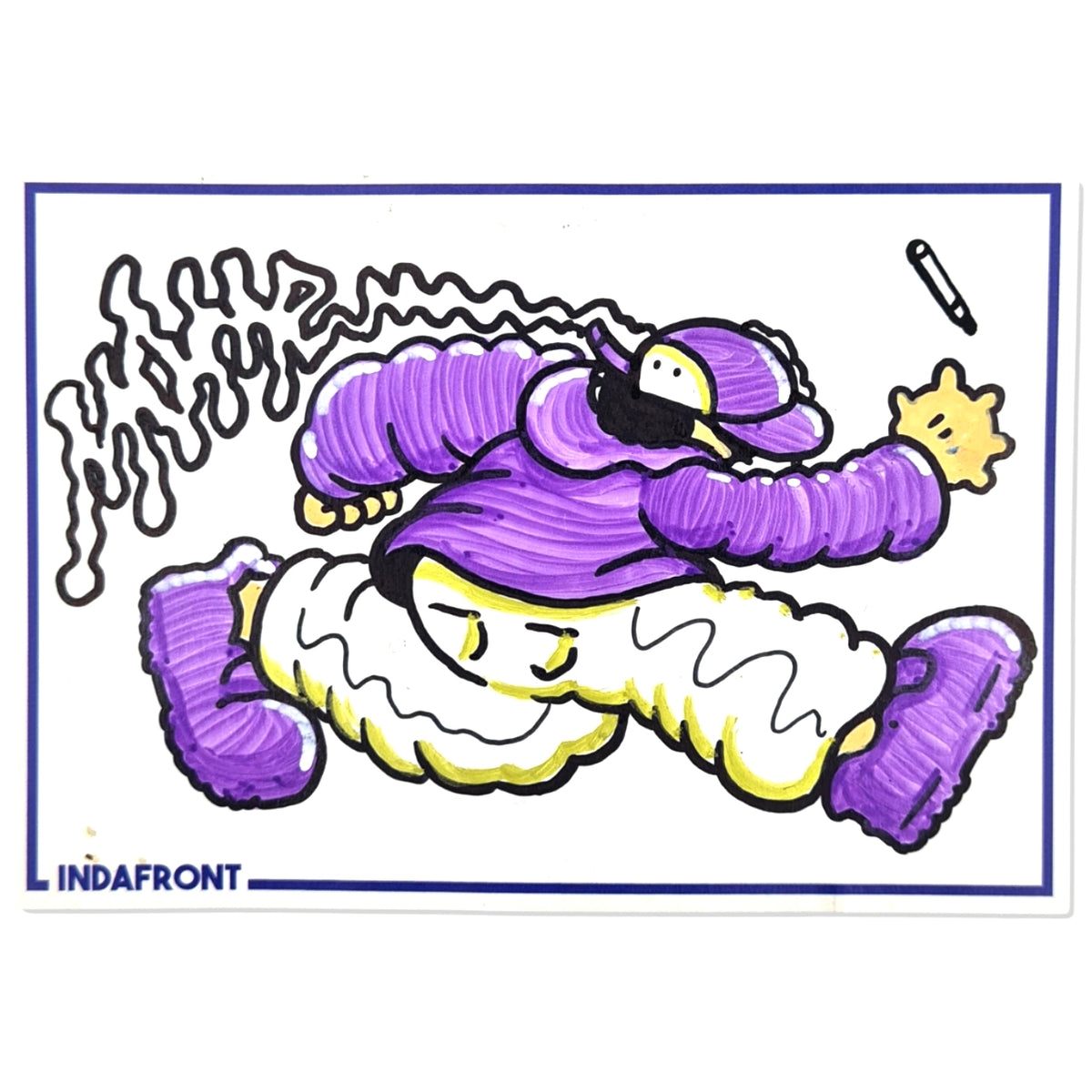 Mome Runner Boy Hand-Drawn Sticker - Line Border Blue