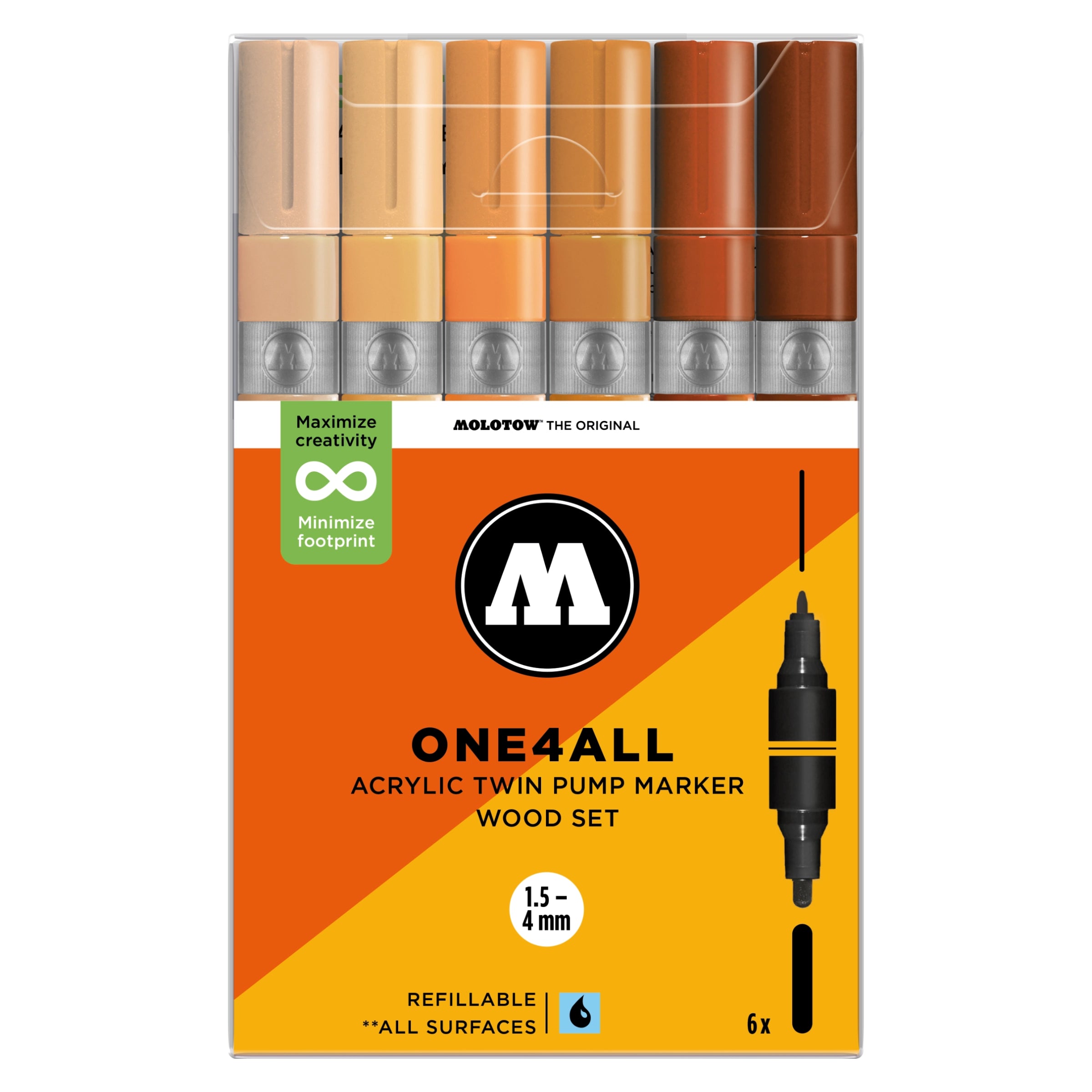 Molotow ONE4ALL TWIN Marker Wood Set (1.5-4mm) (6x) image 0