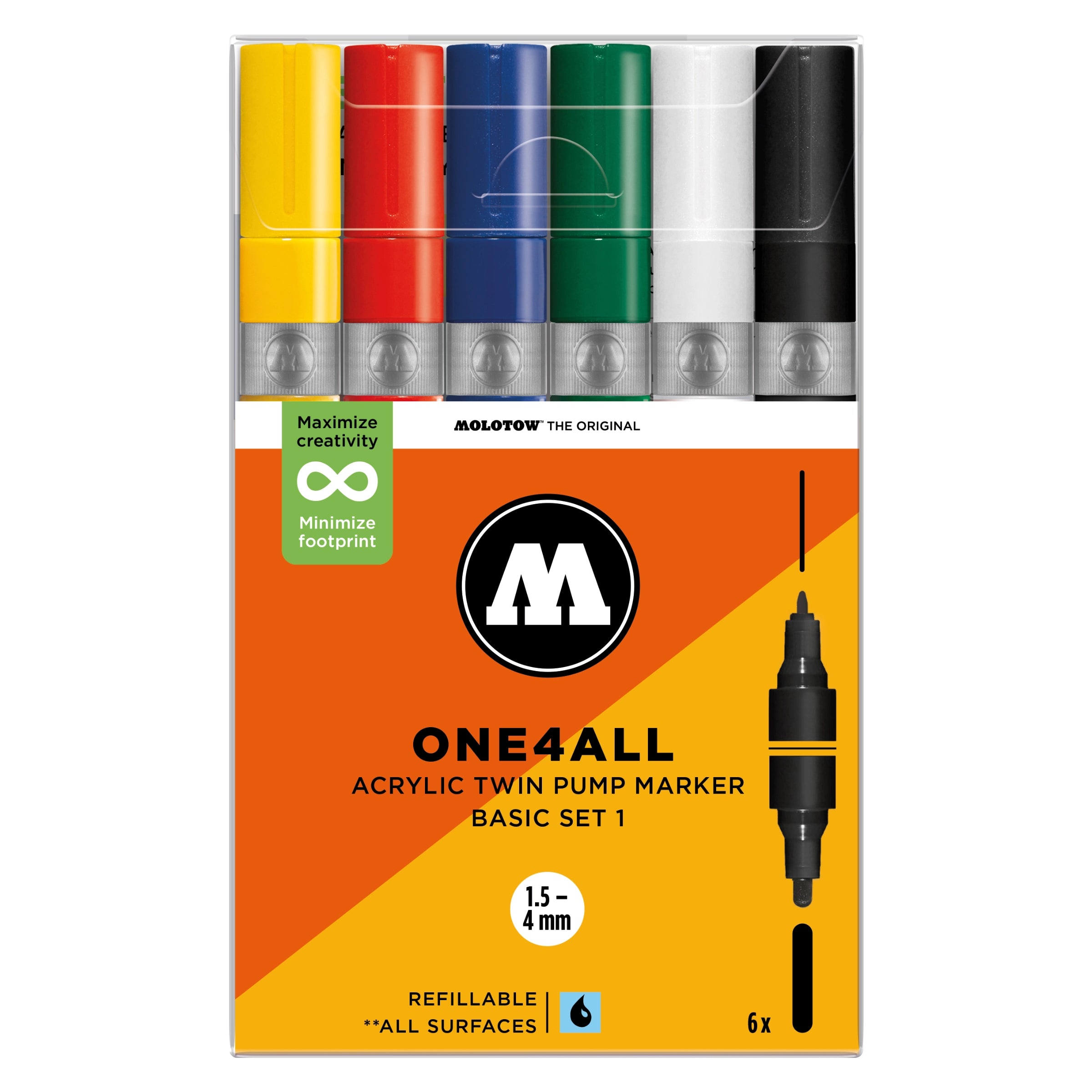 Molotow ONE4ALL TWIN Marker Basic Set (1.5-4mm) (6x) image 0