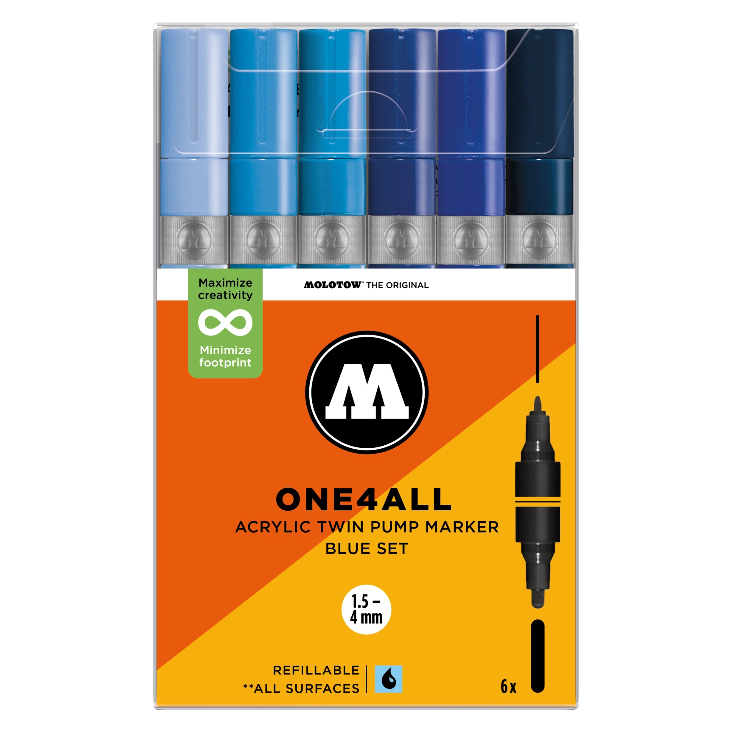 Molotow ONE4ALL TWIN Marker Blue Set (1.5-4mm) (6x) image 0