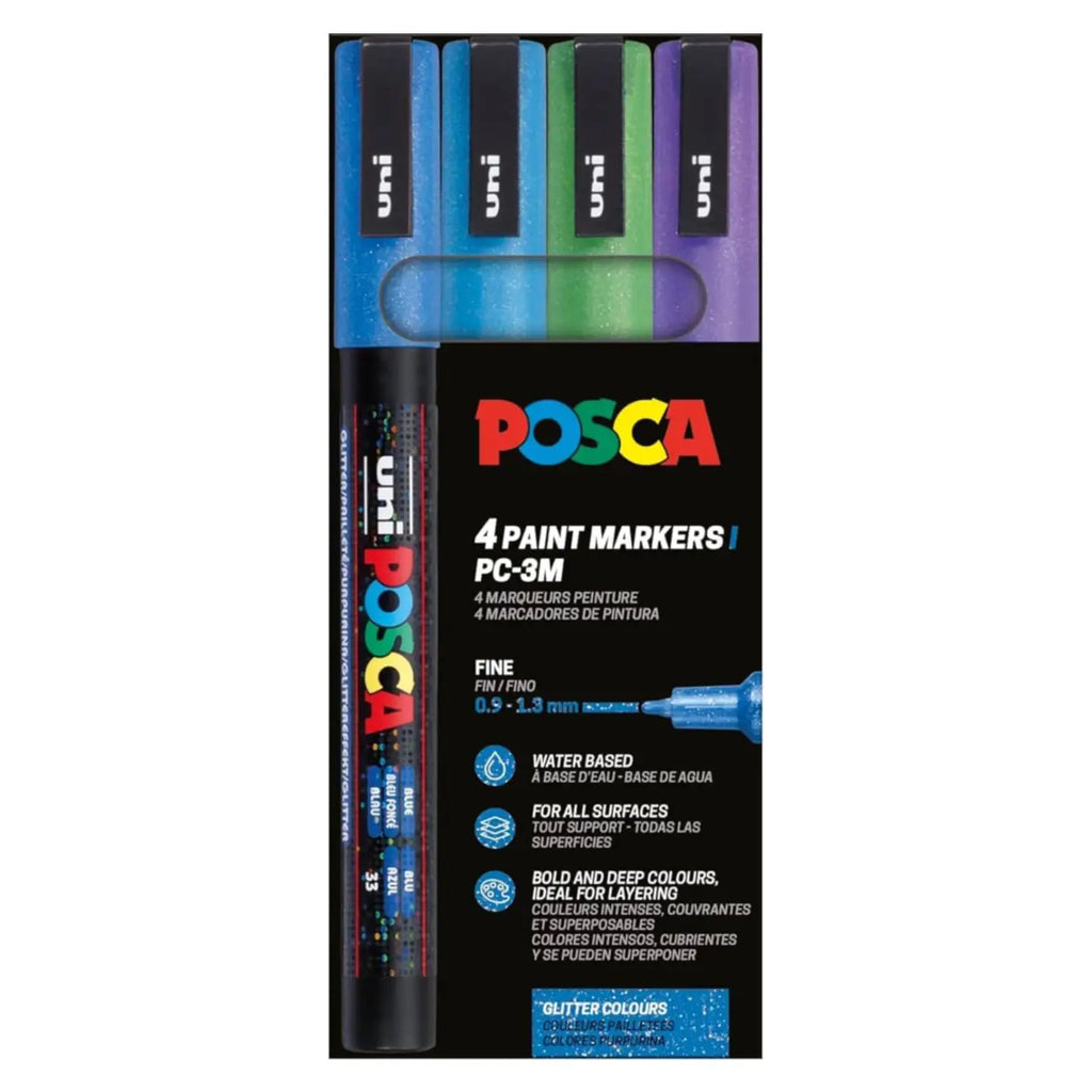 Posca PC-3ML Acrylic Marker Glitter Set Blue (4 pcs.)