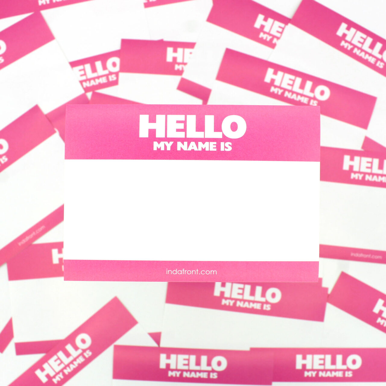 Indafront Pink Hello My Name is Pink Stickers zoomed in