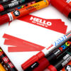Indafront Red Hello My Name is stickers with red posca, molotow, grog and unipaint markers
