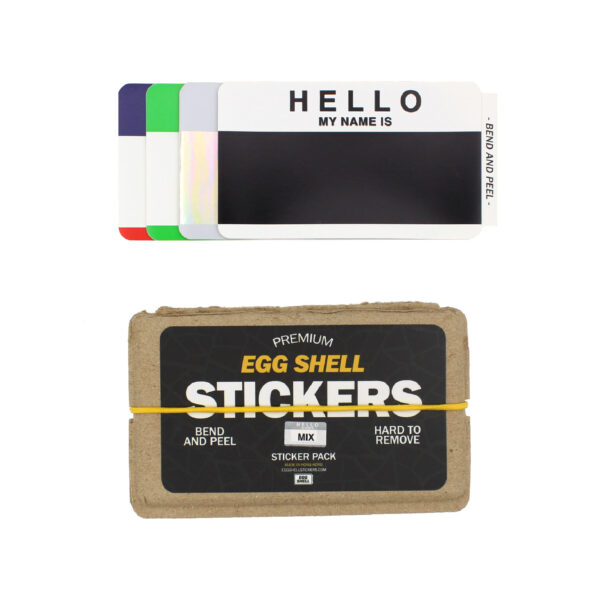 Egg Shell Stickers Hello My Name Is Mix containing colors black, hologram, green and blue & red