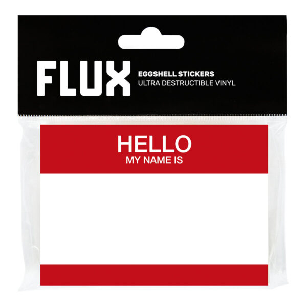 FLUX Egg Shell Hello My Name is Red Sticker in a plastic package