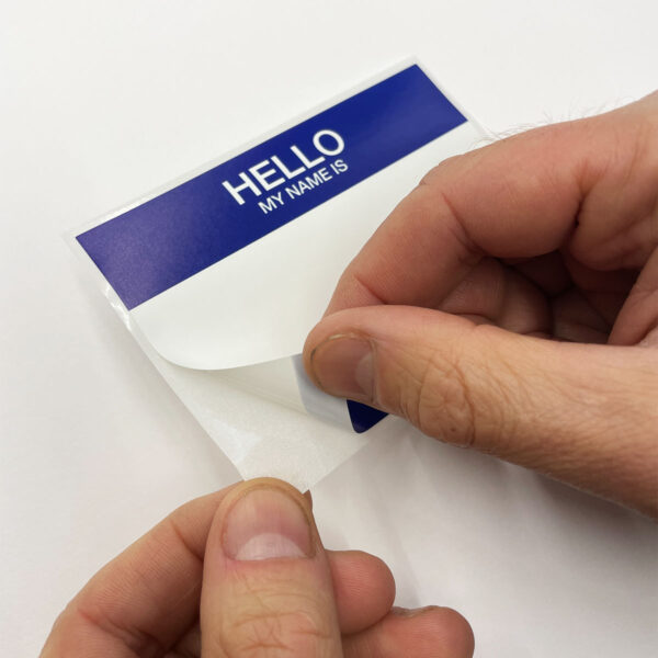 Flux Eggshell hello my name is blue sticker peel off