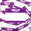 Indafront Hello My Name is Purple stickers zoomed in from above