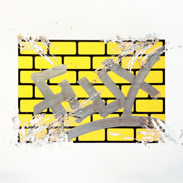Grey Flux tag on FLUX Egg Shell Bricks Yellow Sticker