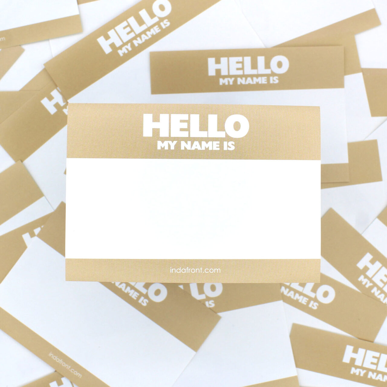 Beige Indafront Hello My Name is stickers