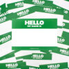 A bunch of Indafront Hello My Name is Green stickers