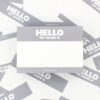 Hello My Name is Grey stickers zoomed in from above