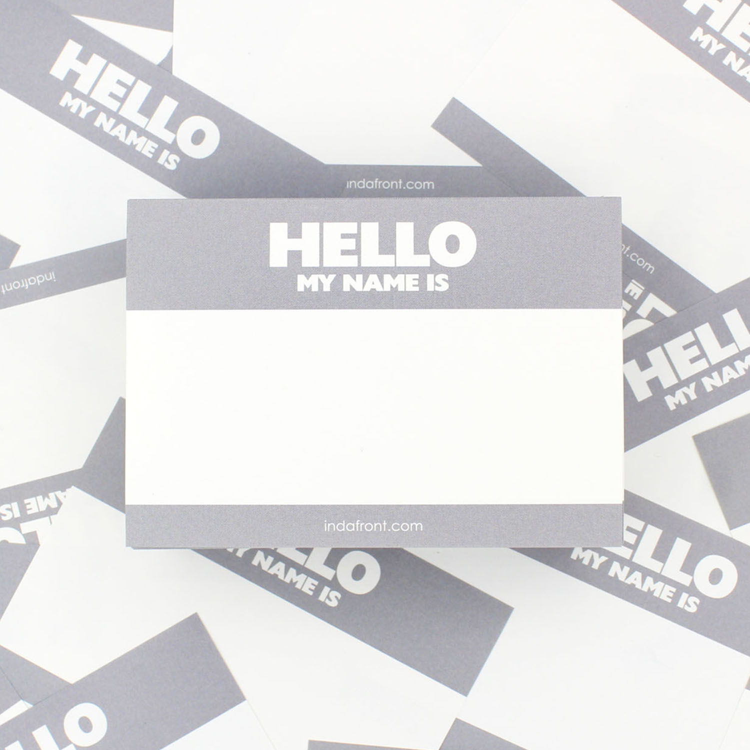 Hello My Name is Grey stickers zoomed in from above