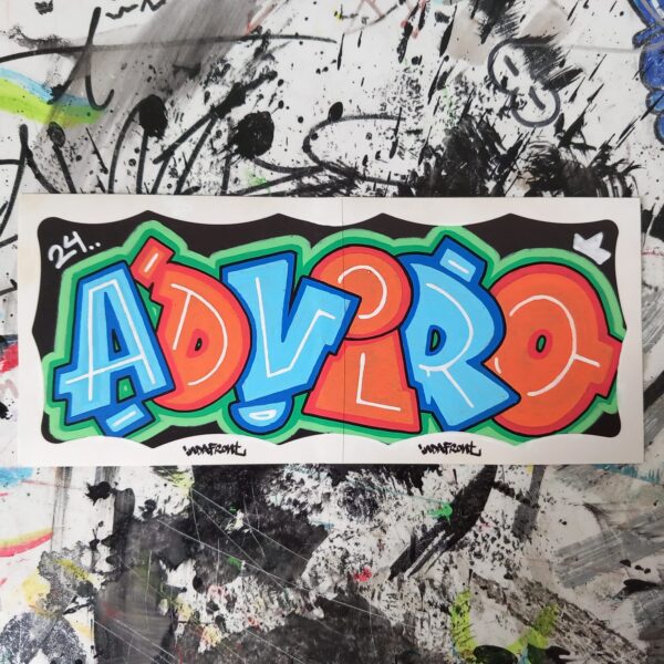 Graffiti drawing by artist Viro on Indafront Black Inverted sticker blanks