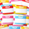 Indafront Hello My Name is stickers light blue, red, yellow and pink