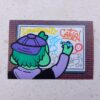 Amazing graffiti drawing of a cartoon character tagging on Brick Wall blank sticker by artist Viro