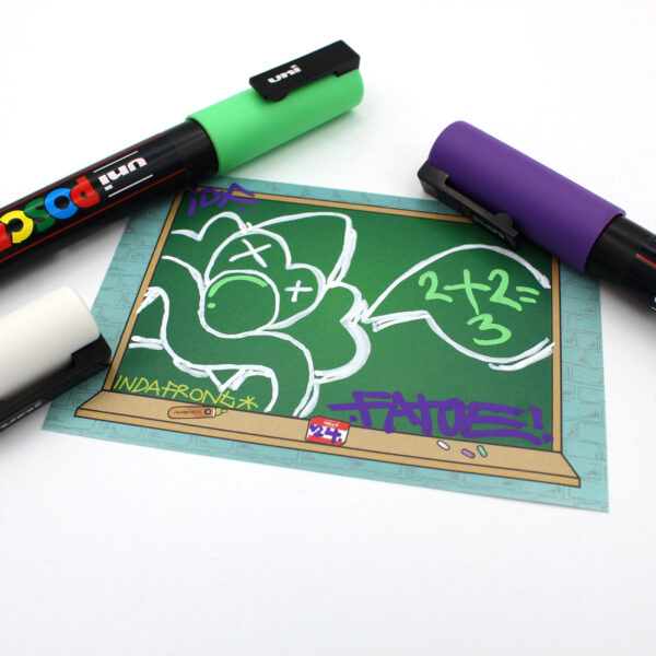 Fatoeman clown drawing with posca markers on Indafront Chalkboard blank sticker