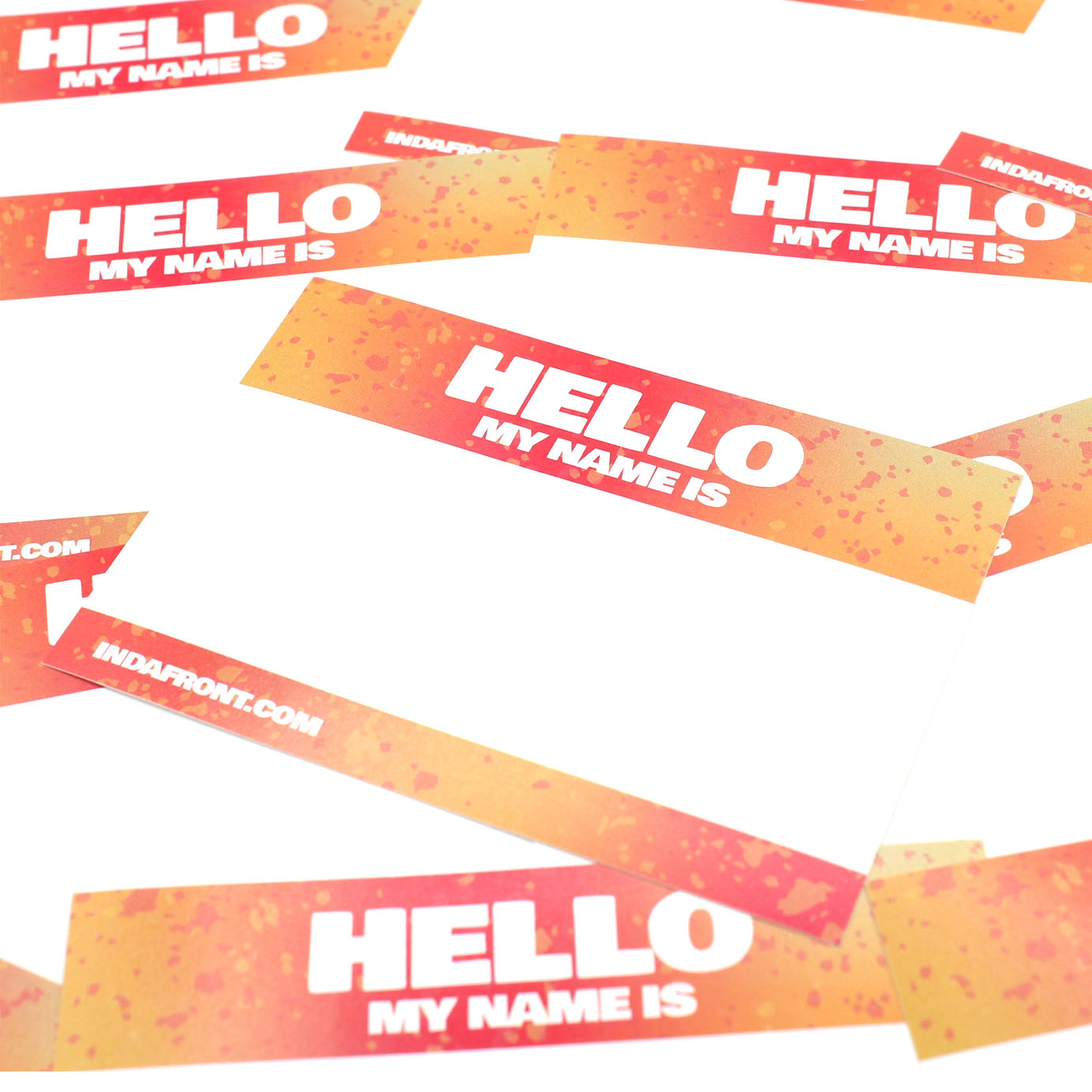Hello My name is Red Indafront gradient vinyl stickers close up look