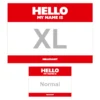 Indafront Hello My Name Is Red XL sticker compared to the normal sized sticker