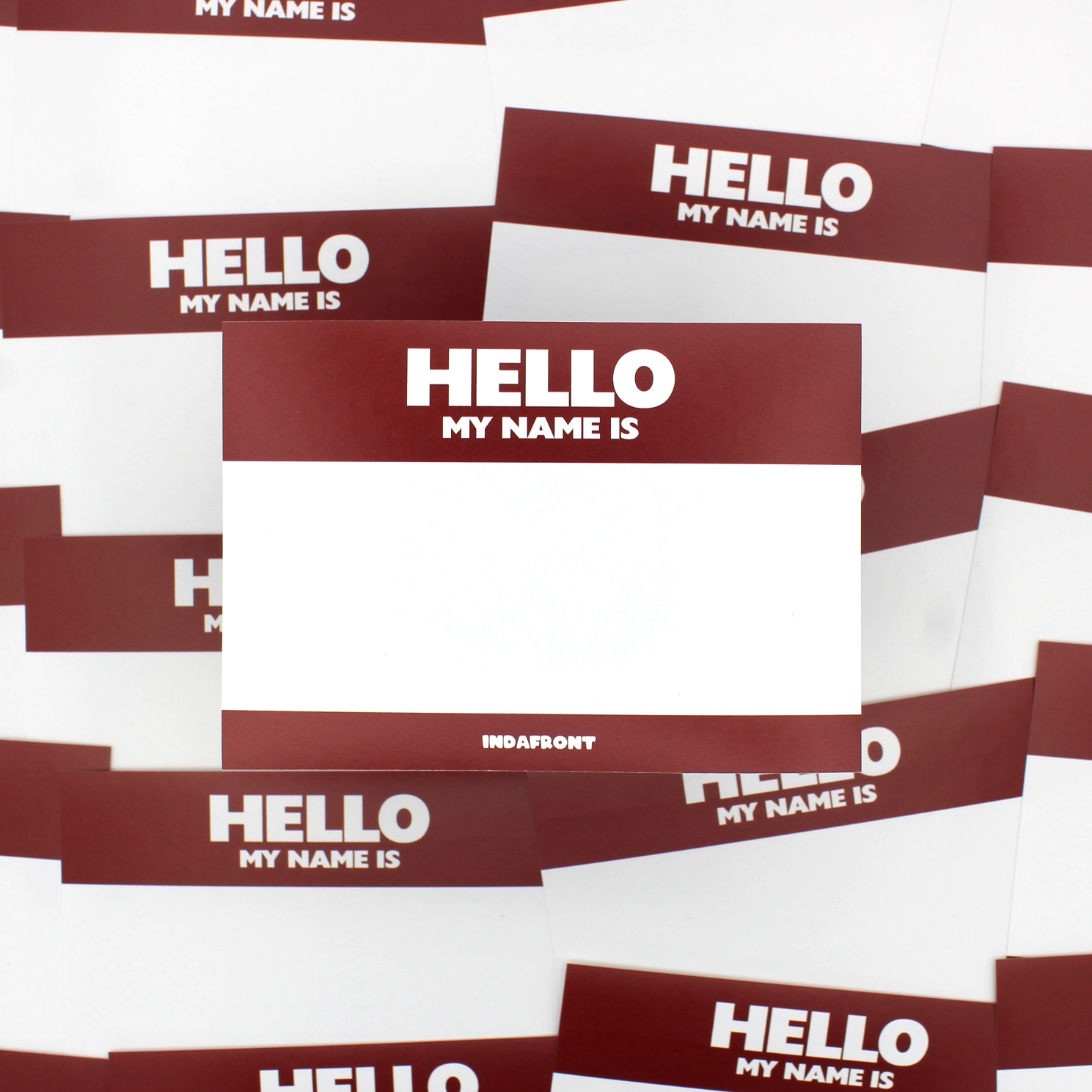 Indafront Hello My Name is Burgundy Red graffiti stickers
