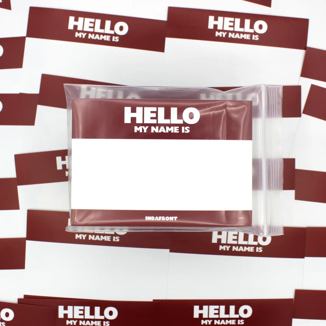 Indafront Hello My Name is Burgundy Red graffiti sticker in a pack