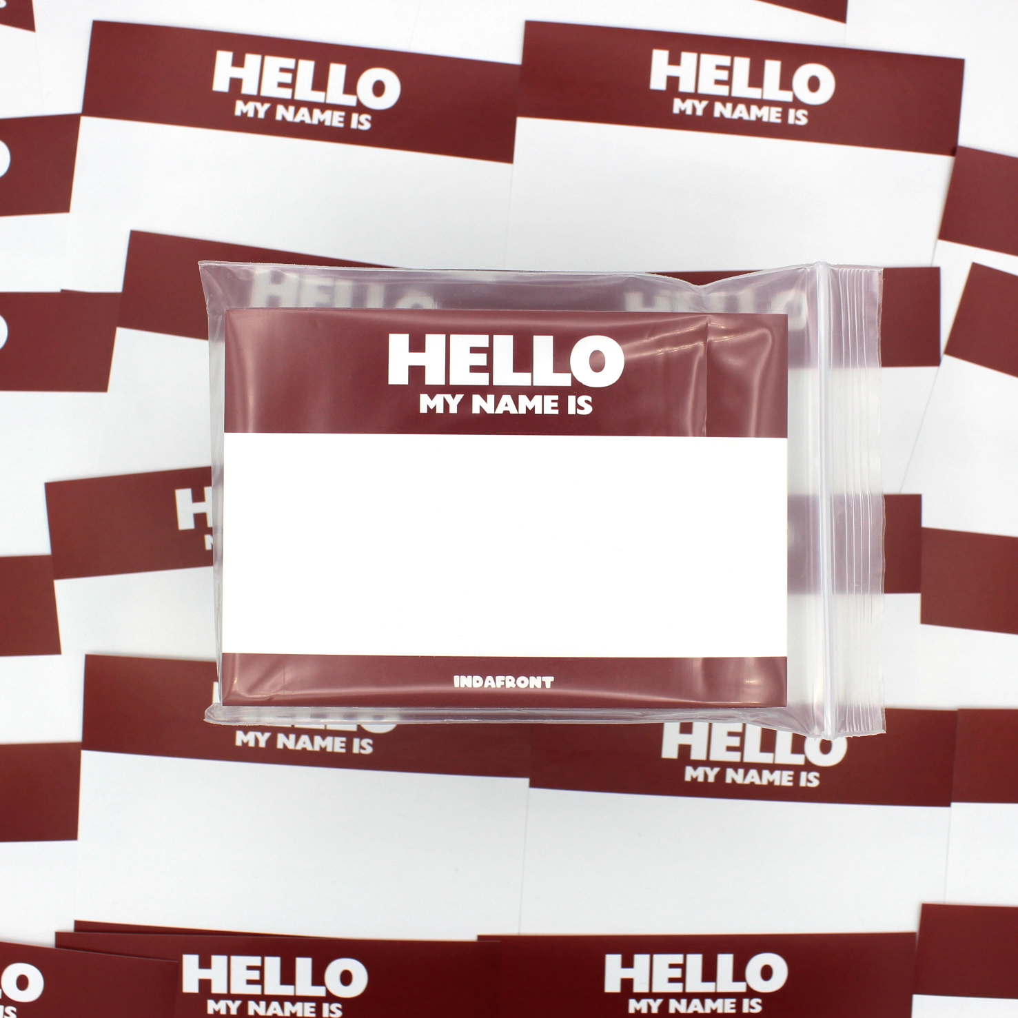 Indafront Hello My Name is Burgundy Red graffiti sticker in a pack