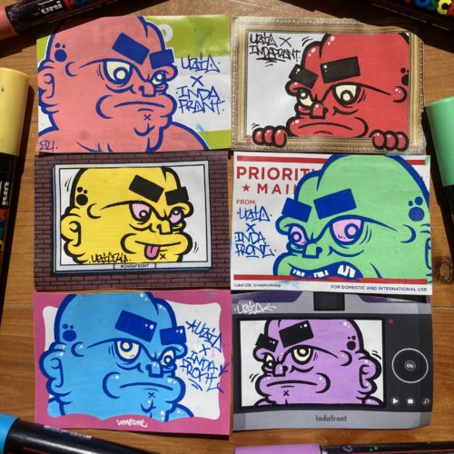 Uzio Bumheads graffiti art on Indafront stickers