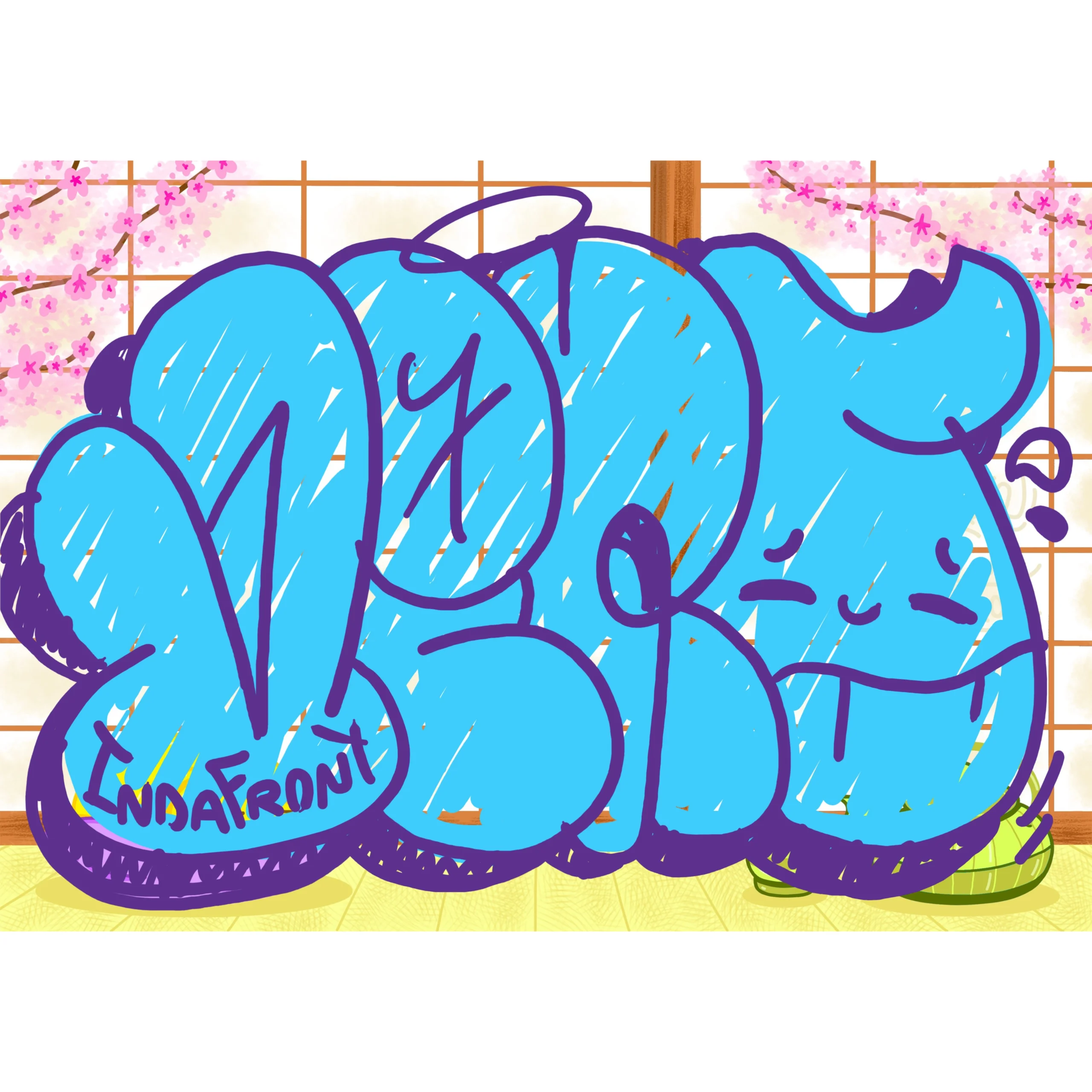 Artist Viro throwie on chill asiatic vibes sticker