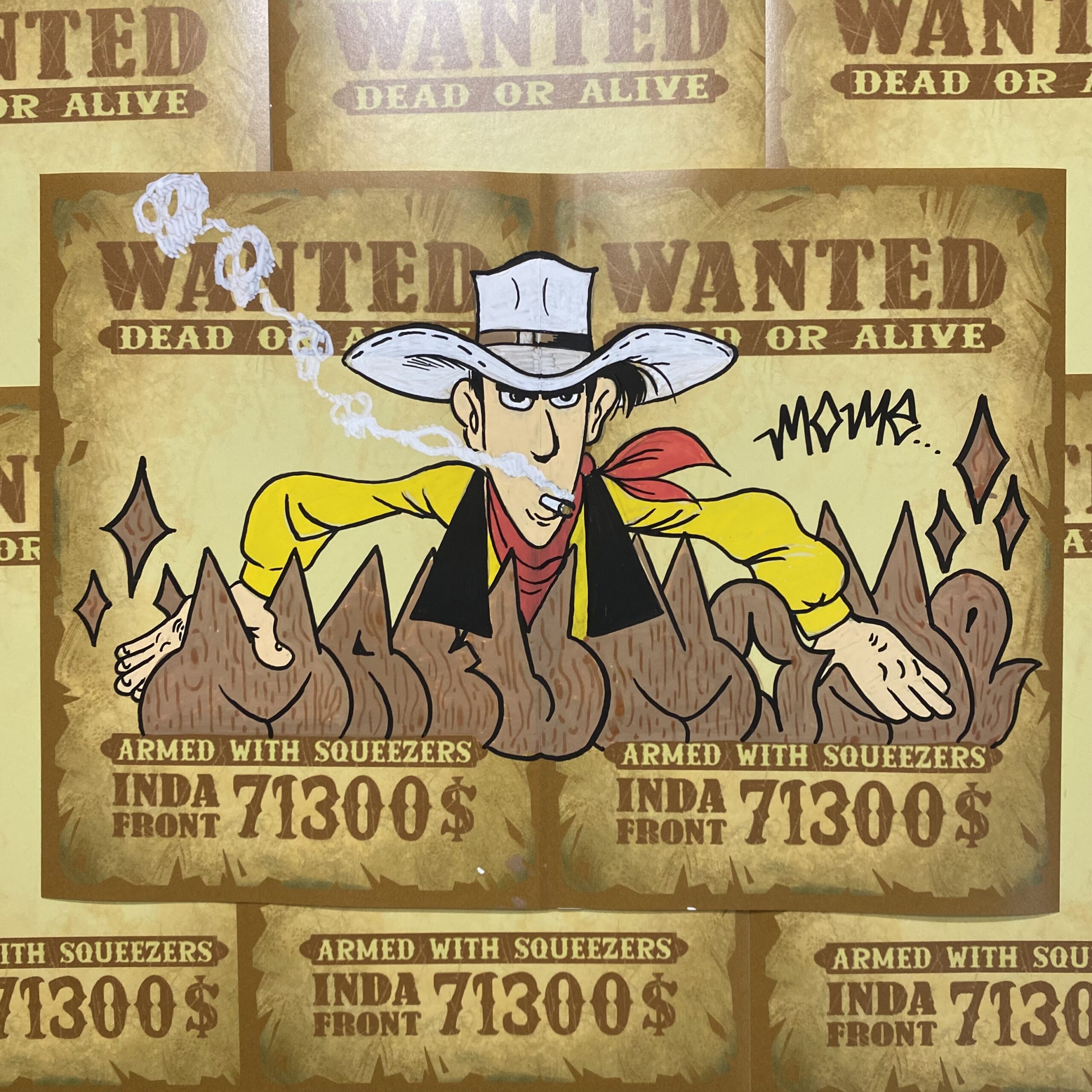 Mome graffiti art on Indafront WANTED stickers