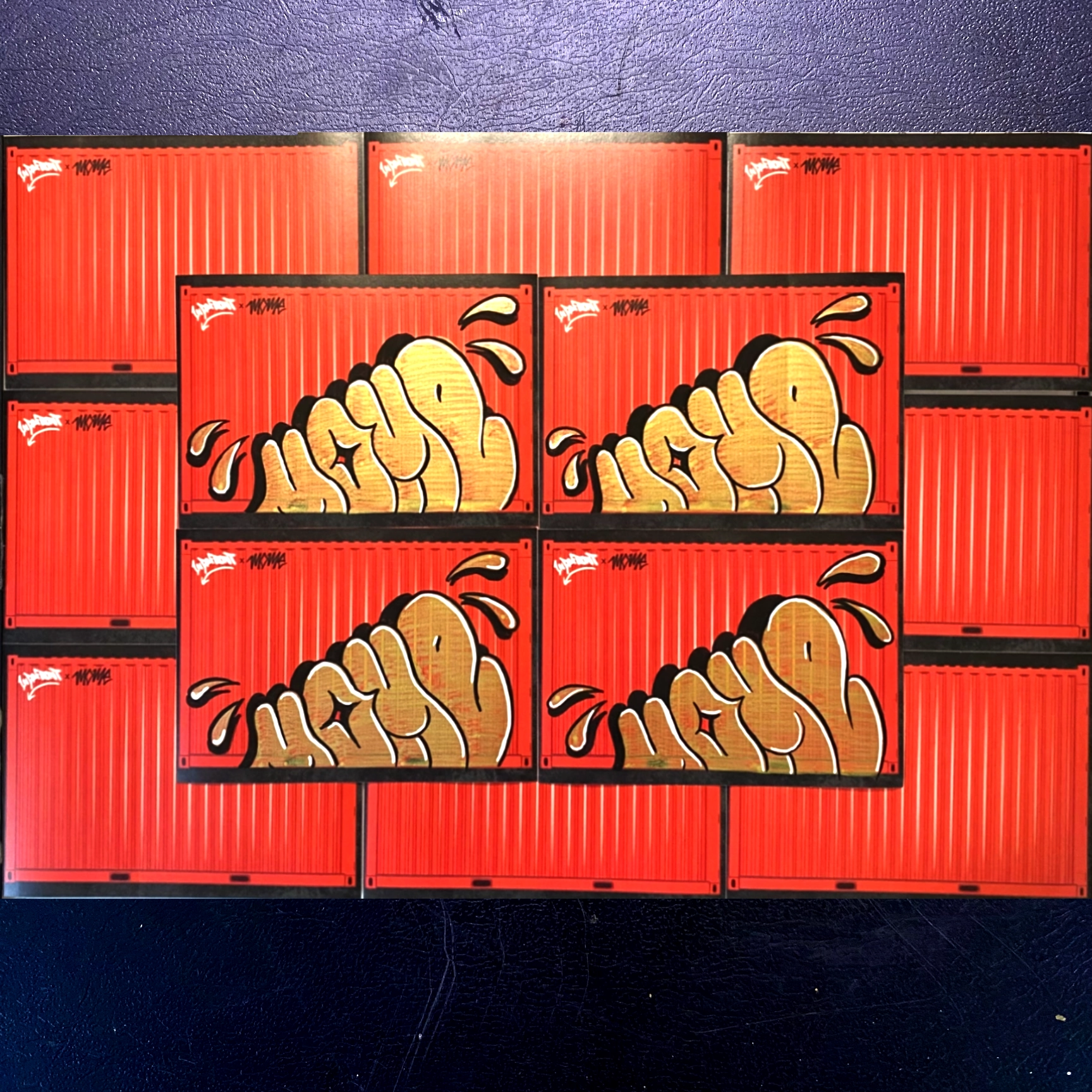 Mome graffiti art on Red container stickers