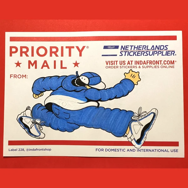 Running Mome graffiti art on Priority Mail A5 XL sticker big