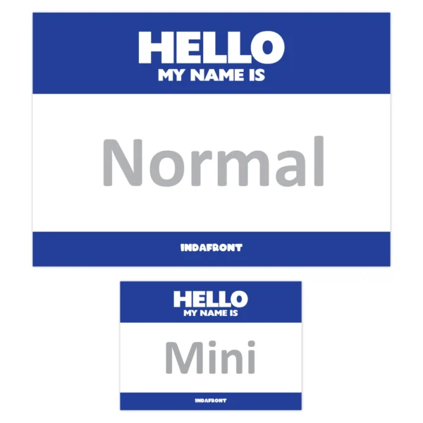 Hello My Name Is Stickers Blue Size Comparison