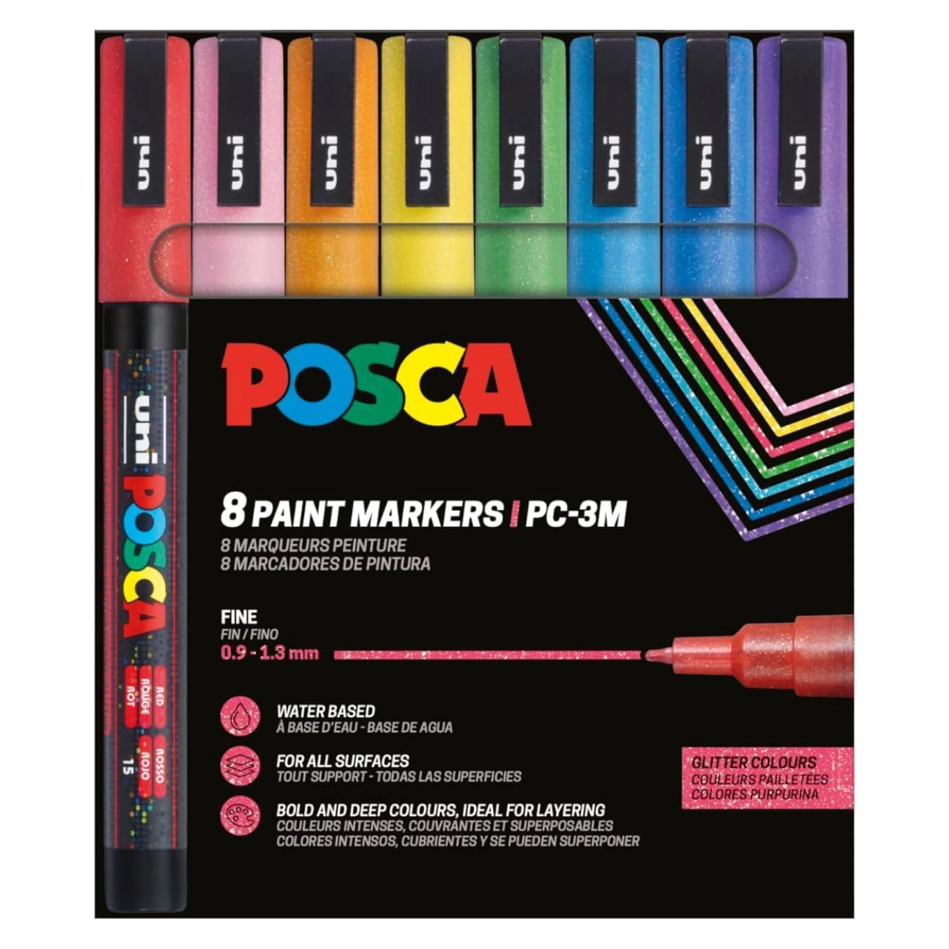 Posca Pc 3m Acrylic Marker Glitter Colours Set 8 Pcs