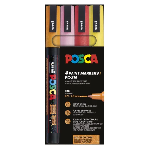 Posca PC-3ML Acrylic Marker Glitter Set Red (4 pcs.)