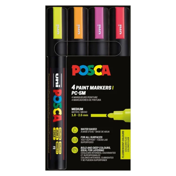 Posca PC-5M Acrylic Marker Fluorescent Set (4 pcs.)